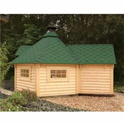 Wolff Finnhaus Grillkota 9 De Luxe Mit Anbau -Barbecue Grill Geschäft Wolff Finnhaus Grillkota 9 de luxe mit Anbau gruene Schindeln